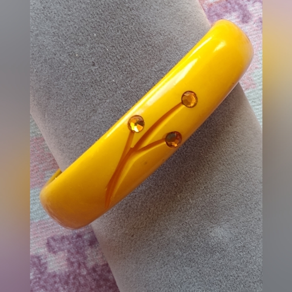 Mustard Yellow Bangle Bracelet with Rhinestones